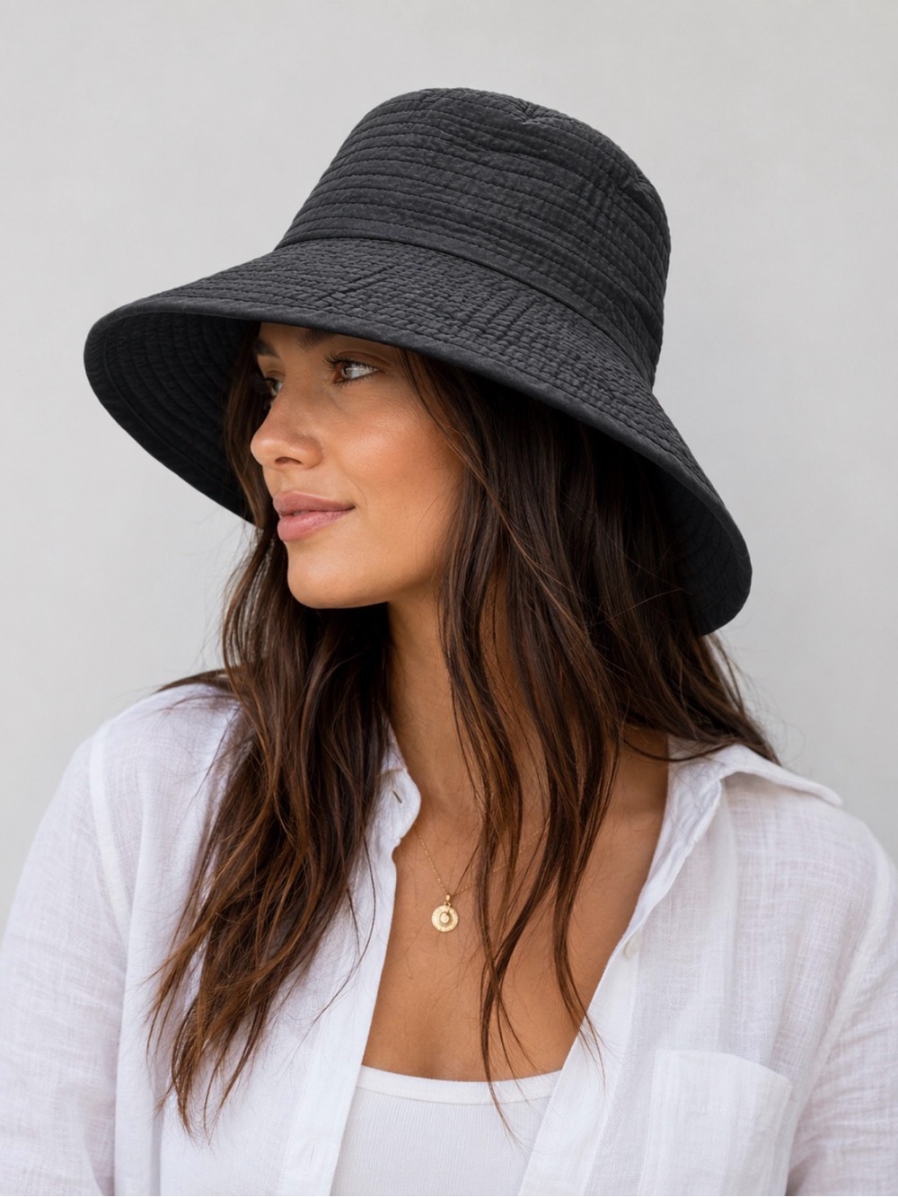 August Hats Quilted Wide Brim Sun Hat - Black